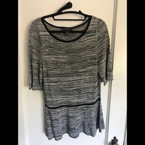 INC Silver Peplum Top with black trim 3/4 sleeve